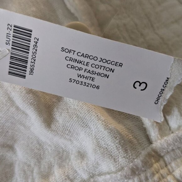 Chicos New Cargo Jogger Pants US Womens 16 Crinkle White Roll Tab Cotton Crop - Picture 8 of 9